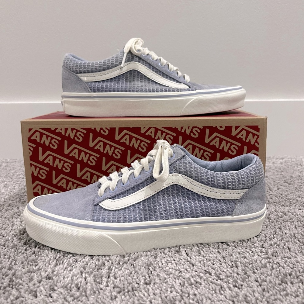 Womens light blue lace up vans, size 8
